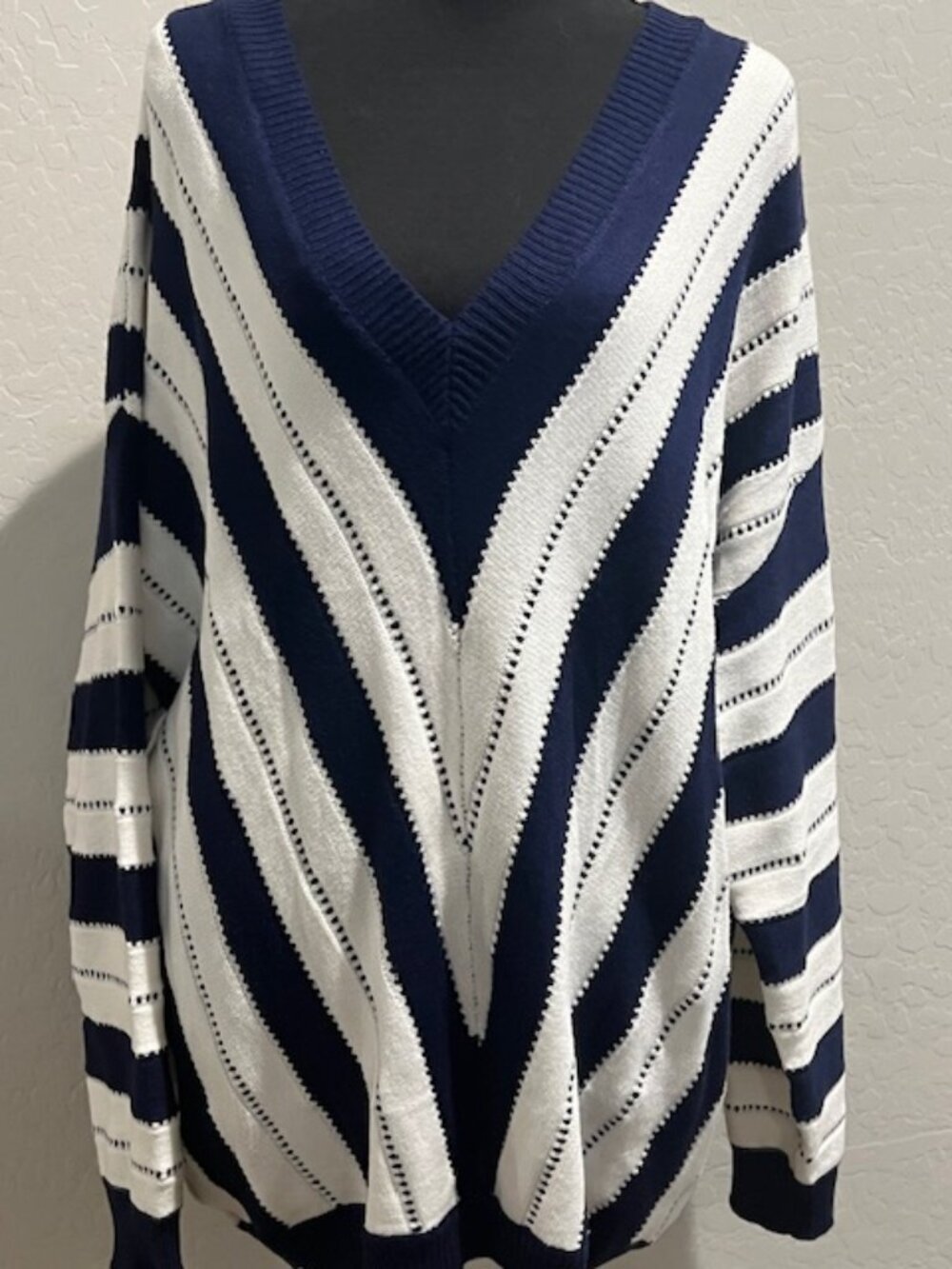 PRETTYGARDEN Sweater Long Sleeve Striped Knitted V Neck Pullover XXL